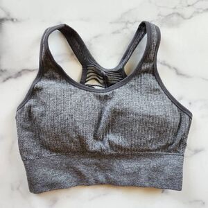 Pro fit women's medium padded graphite Gray racerback mesh grunge sports bra